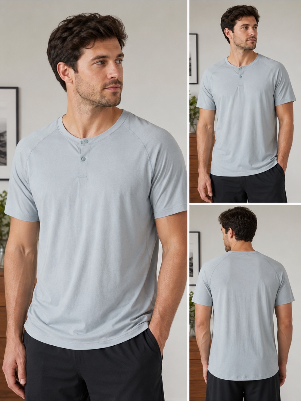 Lululemon Men's Light Blue Short Sleeve Henley Performance Shirt Size XL
